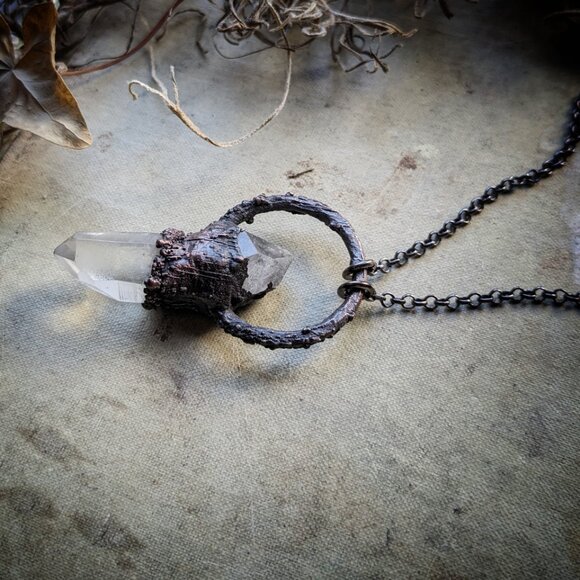 Quartz & Amethyst Electroformed Statement Necklace - Picture 3 of 6
